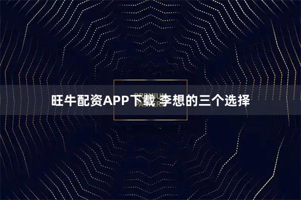 旺牛配资APP下载 李想的三个选择